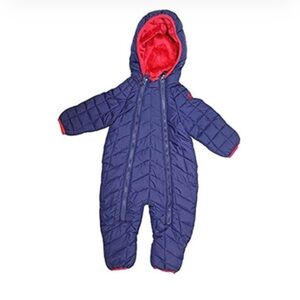 Snozu Navy Blue Quilted Baby Snowsuit with Red Lining Size 2